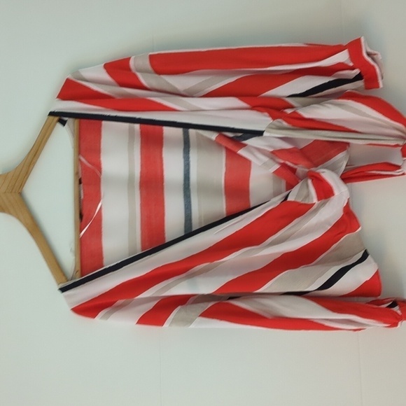 Zara wrap color block red white striped blouse - Picture 2 of 9